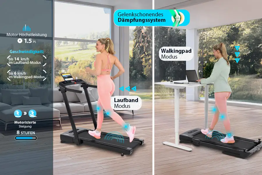 Laufband 2in1 schwarz: Zwei Modi – ein starkes Gerät